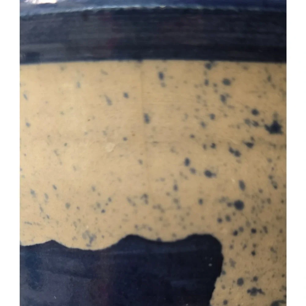 Salt Glazed Stoneware Bowl Cobalt Blue Silhouette of Horse & Wagon Speckled